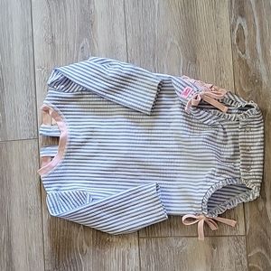 One piece RuffleButts Light Blue Stripe Swimsuit-6-12 months